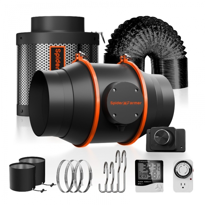 2025 New Spider Farmer 150mm Inline Fan Kits 680mᶟh with Speed Controller